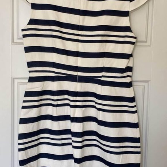J.Crew Navy and White Striped Dress Sleeveless w/ Shoulder Caps Size 6 - Picture 3 of 3